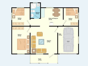Estructura portátil 4/3 casas modulares del dormitorio, chalet de acero ligero móvil del marco de acero